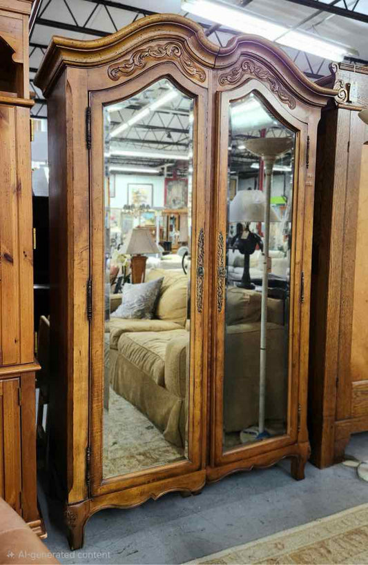 2pc Mirrored Armoire w/Shelves