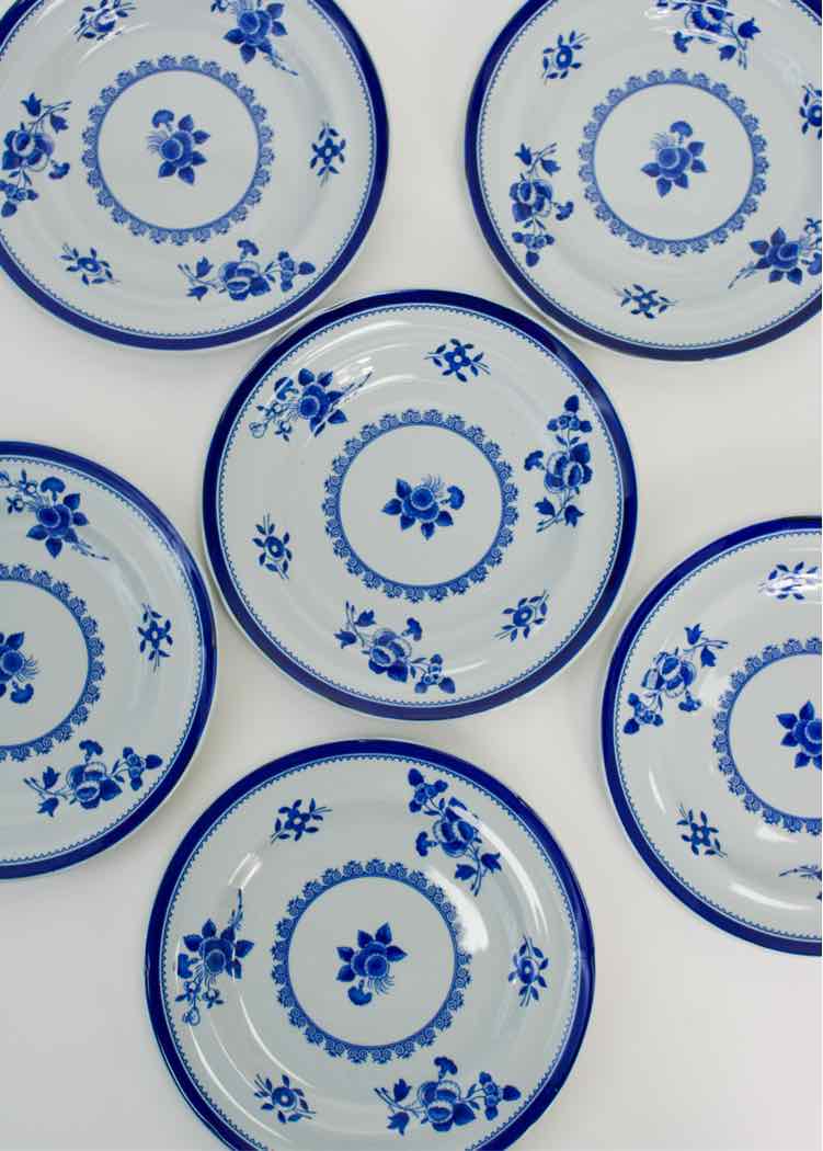 6 Spode Navy Floral Bread Plates
