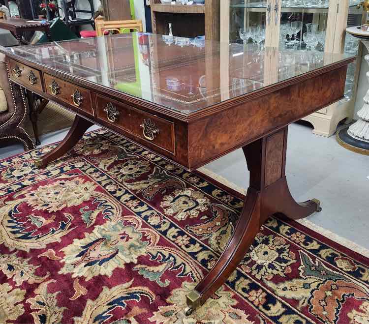 Leather Top Partners Desk w/Glass