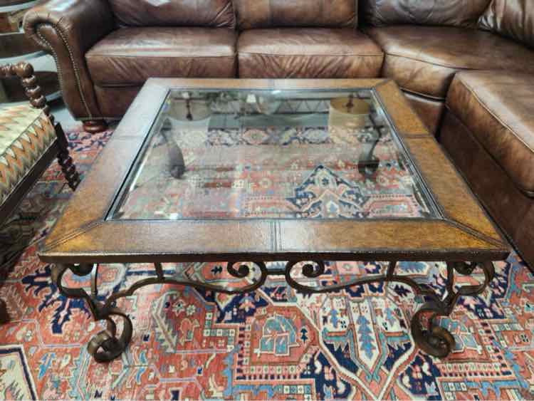 Leather Top/Glass Coffee Table