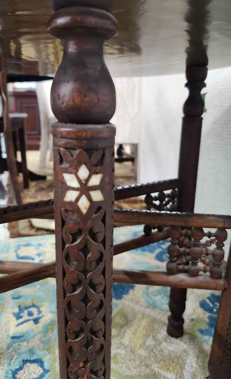 Round Brass and Wood End Table