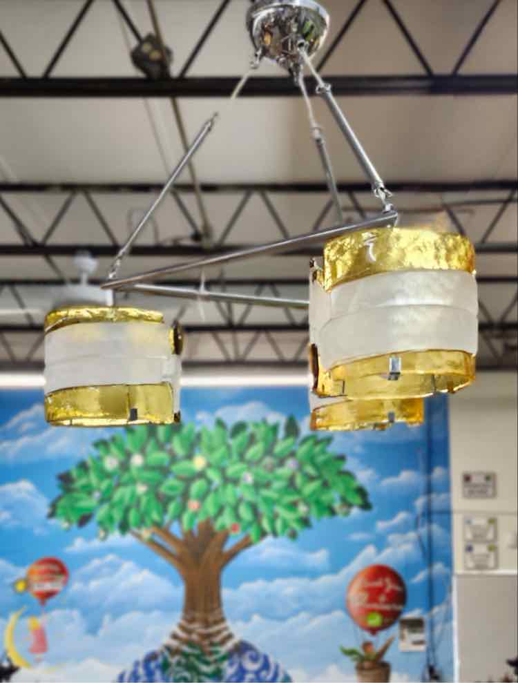 3 Light Yellow/White Glass Chandelier