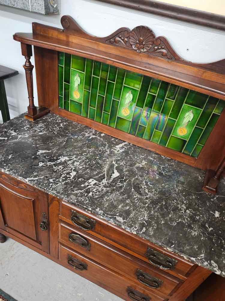 2pc Stone Top English Wash Stand Cabinet