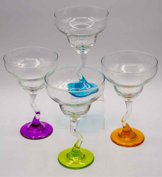 Set of 4 Colorful Stem Margarita Glasses
