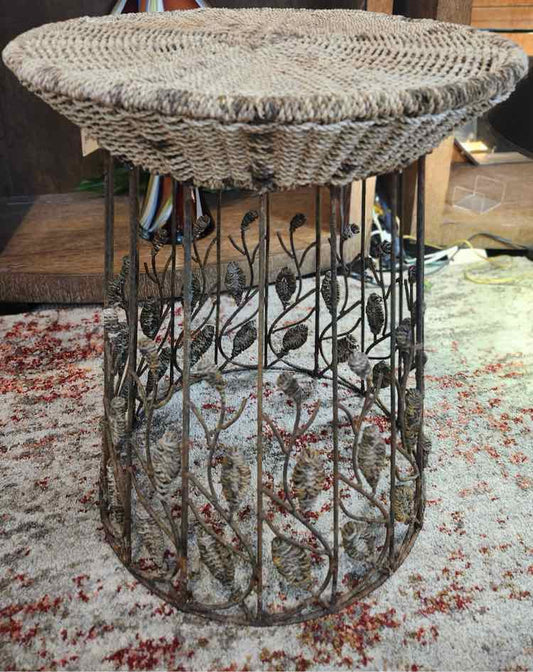Wicker and Metal End Table