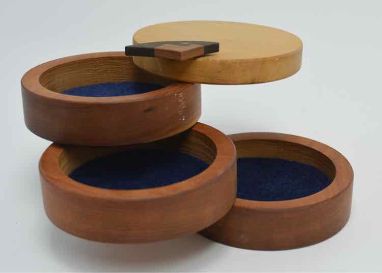 Artisan Turned Wood 3-Layer Trinket Box