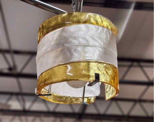 3 Light Yellow/White Glass Chandelier