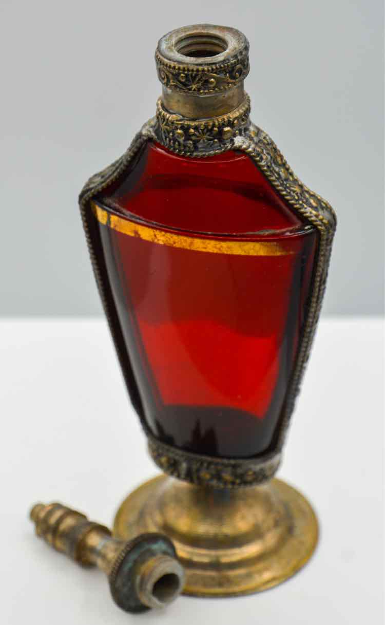 Vtg. Moroccan Red Glass Perfume Bottle