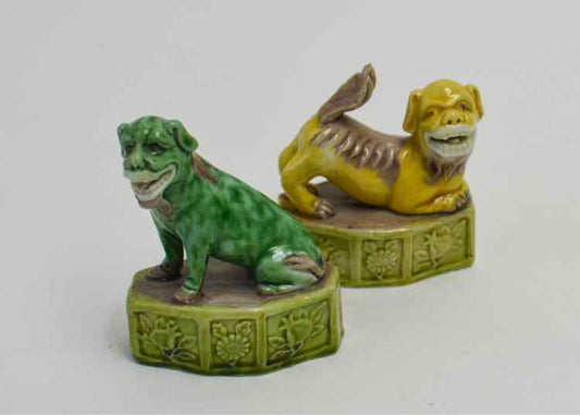 Pair of Chinese Sancai-Glazed Mud Dog & Foo Dog