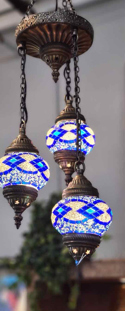 3 Light Moroccan Blue Chandelier