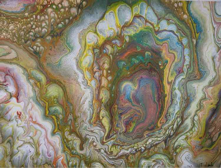 Art Painting 'Marble Eye' Teal, Pink Yellow Acrylic