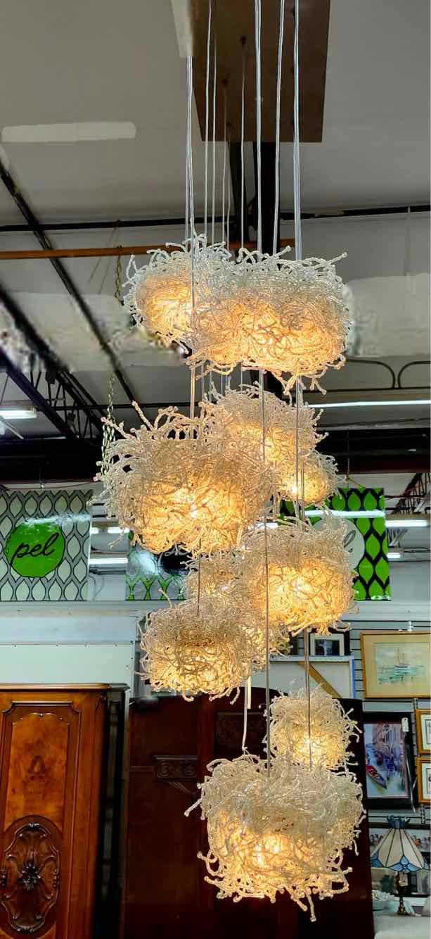 15 Pendant, Beaded Bird's Nest Light Fixture