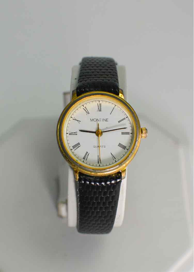 Montine Watch w/Black Leather Band