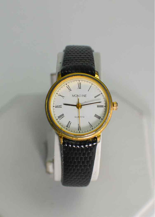 Montine Watch w/Black Leather Band