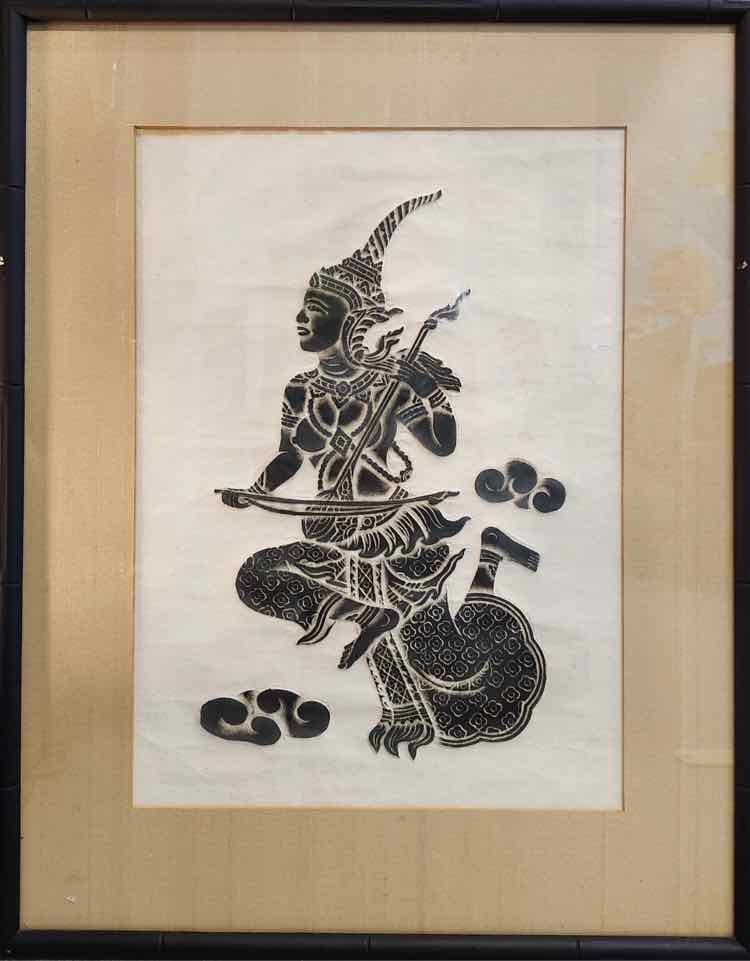 'Playing Sitar' Thai Temple Rubbing on Rice Paper
