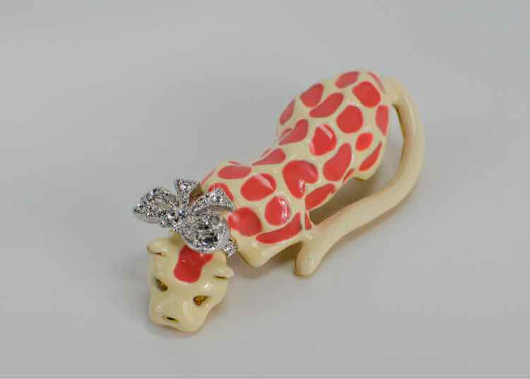 Kenneth Jay Lane Pink & White Cougar Brooch