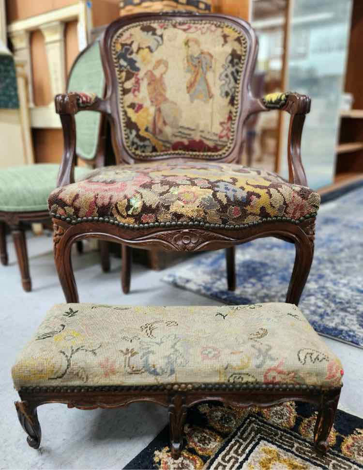 Needlepoint Chair w/Ottoman