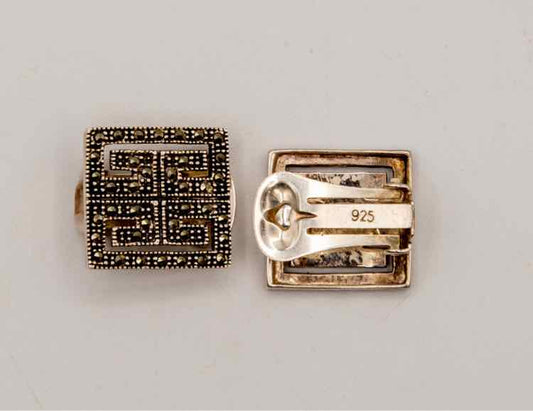 Vtg. Marcasite Clip Earrings