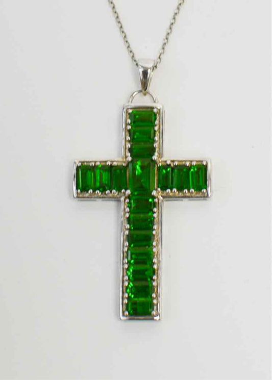 Sterling Silver Green Glass Cross by BBJ