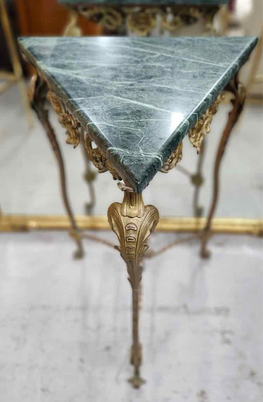 Antique Triangle Marble Top End Table