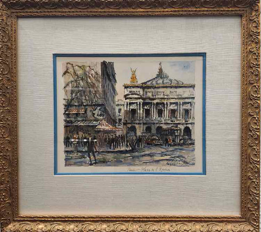 Art 'Paris-Place de L'opera' Watercolor Painting