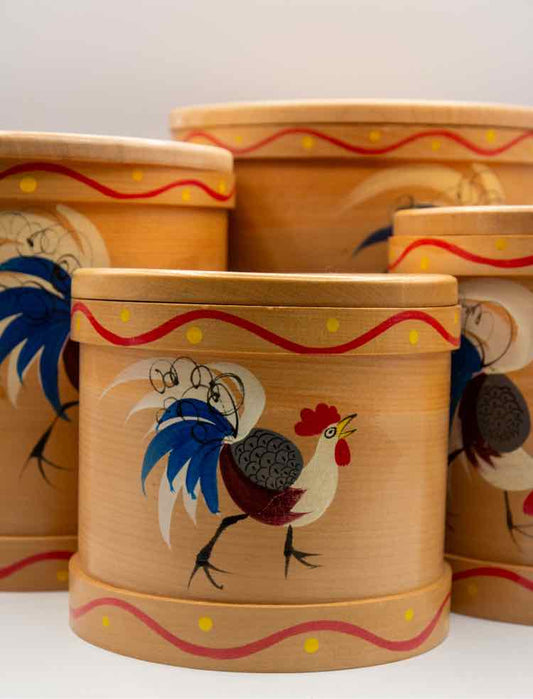 4pc Vtg. Rooster Nesting Wood Canisters