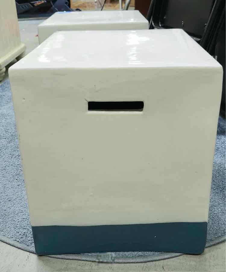 White and Blue Clay Garden Stool