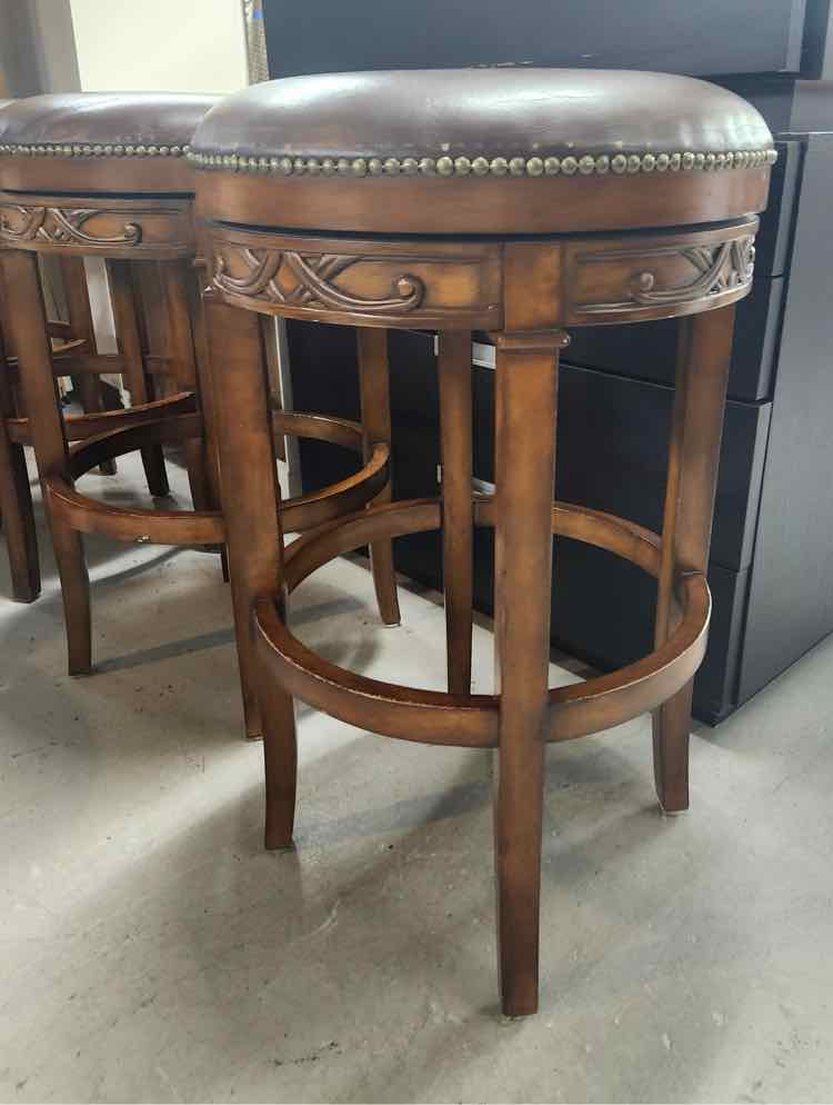 Four Ballard Design Leather Top Bar Swivel Stools