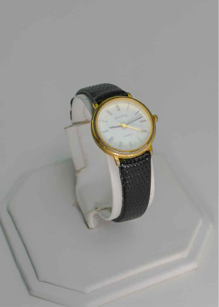 Montine Watch w/Black Leather Band