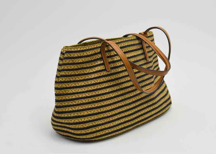 Eric Javits "Squishee Isla" Black Mix Straw Bag