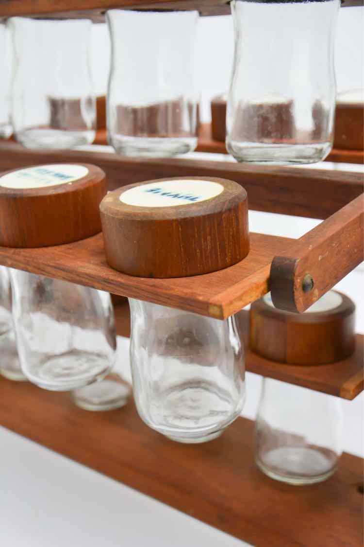 Teak MCM Spice Rack & Jars