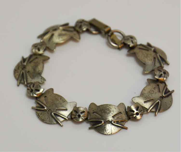 Sterling Cat Head Bracelet