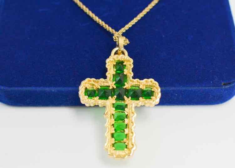 Camrose & Kross JBK Green Rhinestone Cross