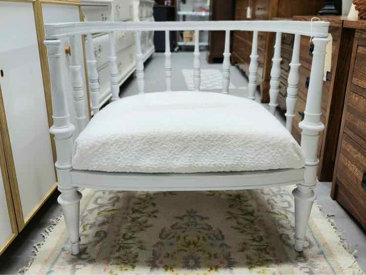 Vtg. White Wood Barrel Chair