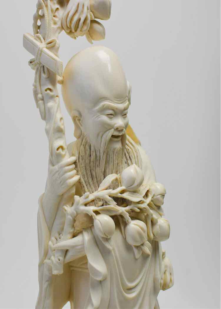 Vtg. Shou Lao w/Deer & Child Intricate Carving