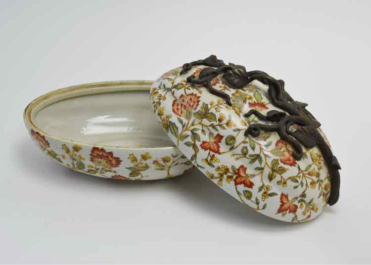 Castilian Imports Porcel.& Brass Egg-Shaped Bowl