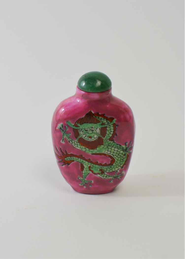 Dragon Motif Rose Ceramic Snuff Bottle