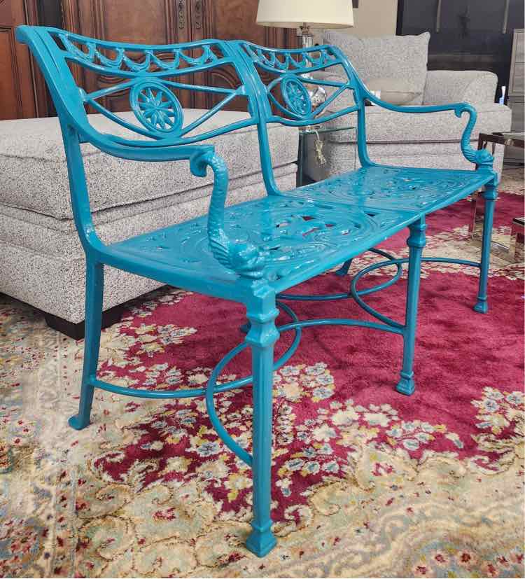 Hollywood Regency Turquoise Koi Bench
