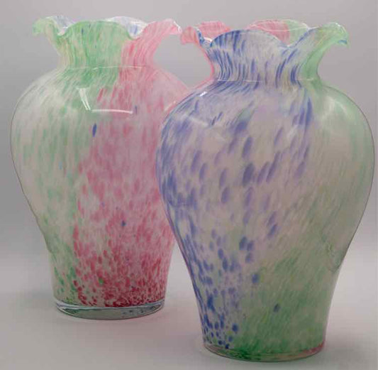 Pair of Pastel Ruffled Glass Vases