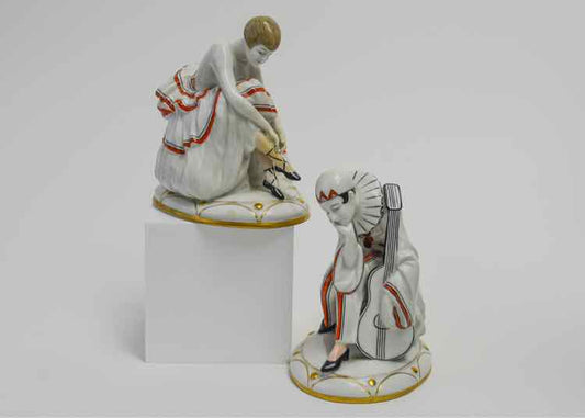 Pair Galluba & Hofmann Art Deco Ballerina & Pierrot Figurines