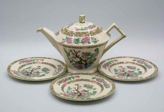 Stafforshire Teapot & 3 Plates