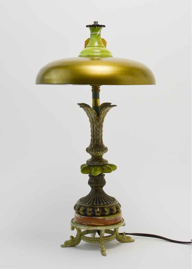 Vtg. Green and Bronze Tone Lamp