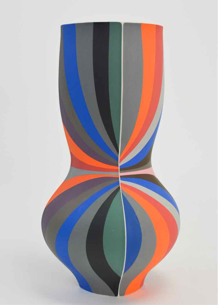 Art 'Peter Pincus'Multi-Color Striped Ceramic Vase