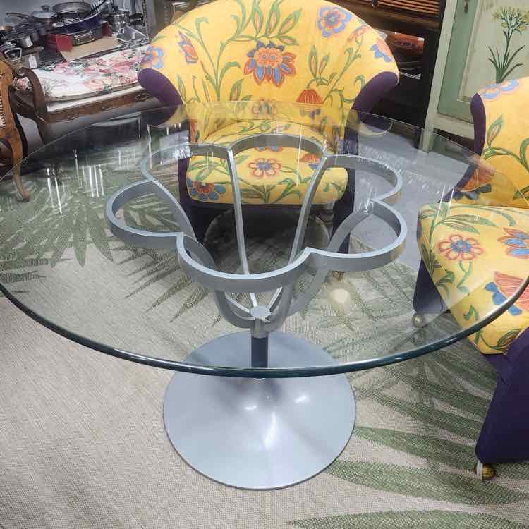 Glass Top Table w/Metal Base
