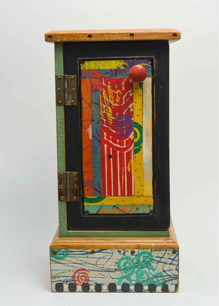 Vtg.ShoeStrings Painted Wood Pedestal w/Door