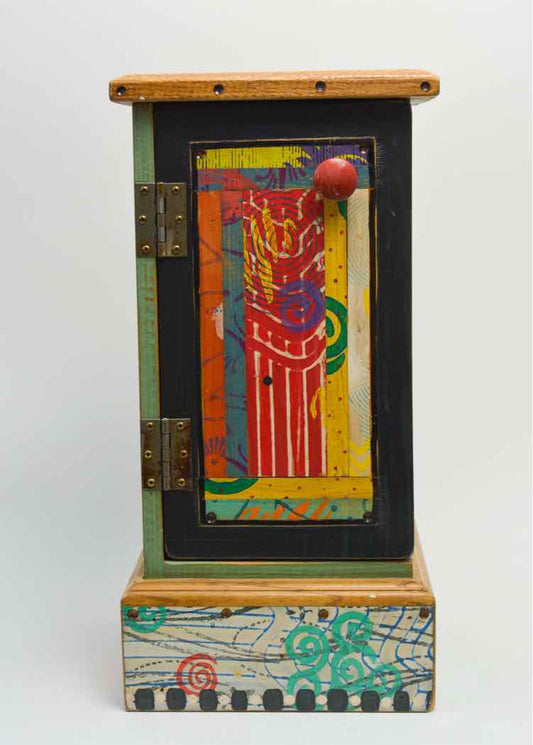 Vtg.ShoeStrings Painted Wood Pedestal w/Door