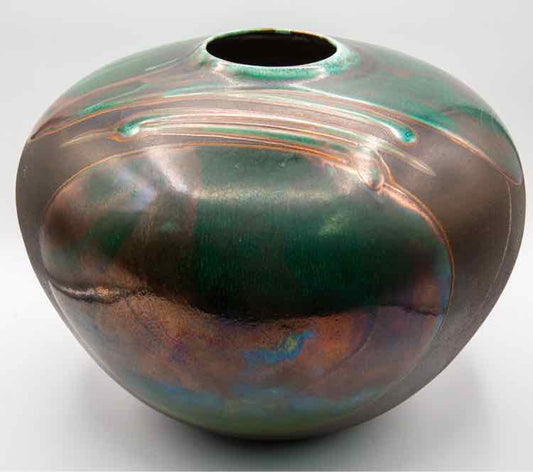 Blue iridescent Tony Evans Raku Vessel