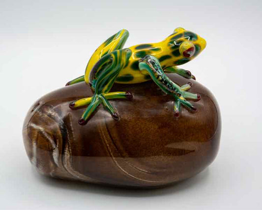 Handblown Glass Frog On Rock