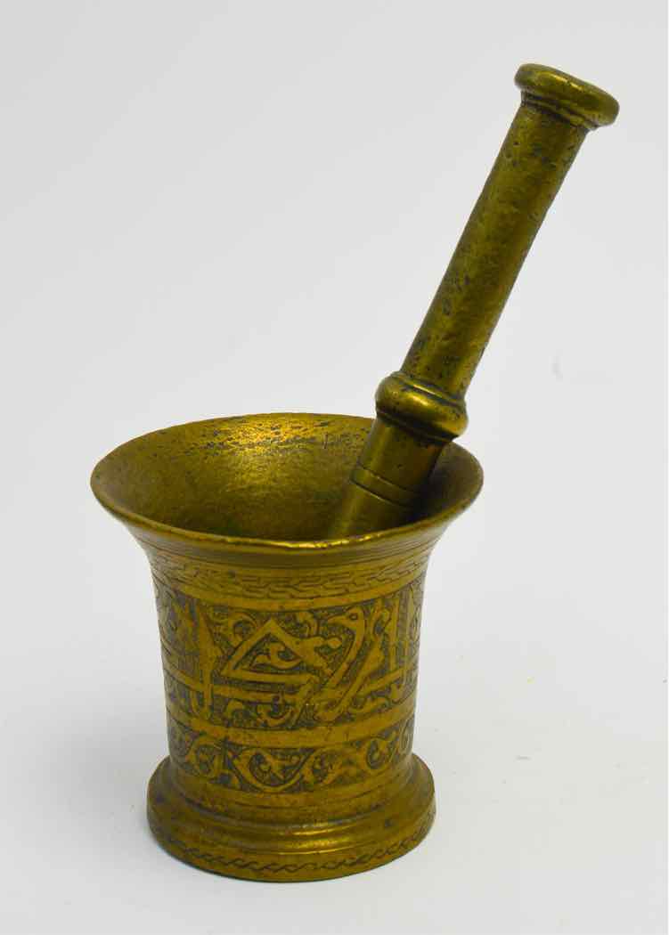 Early 20th c. Heavy Brass Mortar & Pestle