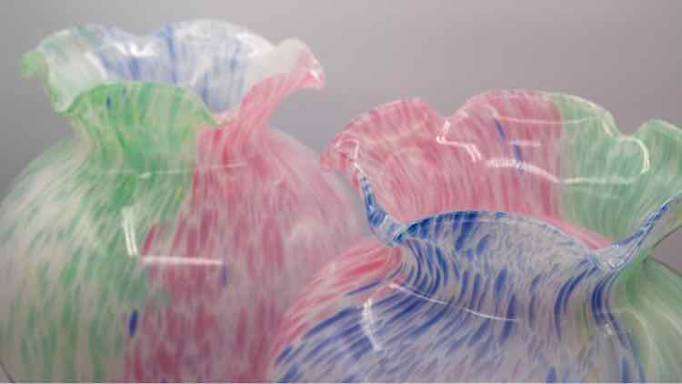 Pair of Pastel Ruffled Glass Vases